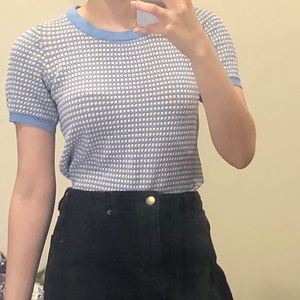 LIGHT BLUE ZARA FUNKY GEOMETRIC KNIT TOP